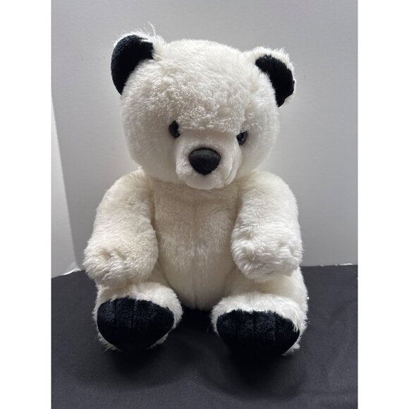 Vintage Mary Meyer White & Black Flocked Nose Stuffed Panda Bear Plush Toy